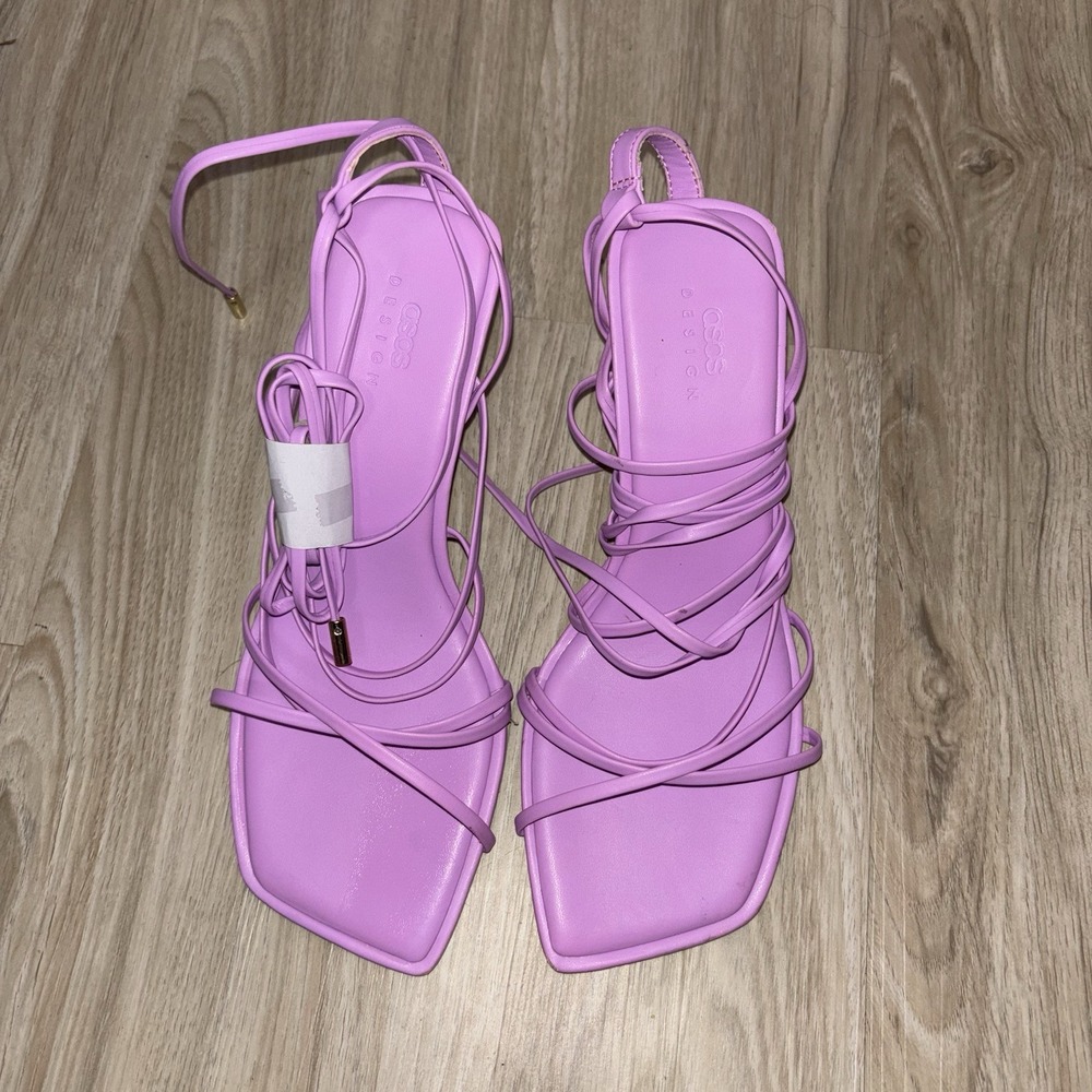 ASOS Pink Purple Strappy Square Toe Heels 8" High Heel